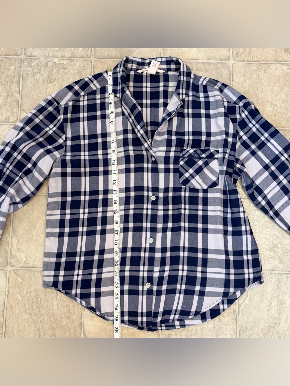 VGUC Victoria's Secret Light Flannel Plaid Pajama Set Women Sz S, Navy Off White - Picture 5 of 16